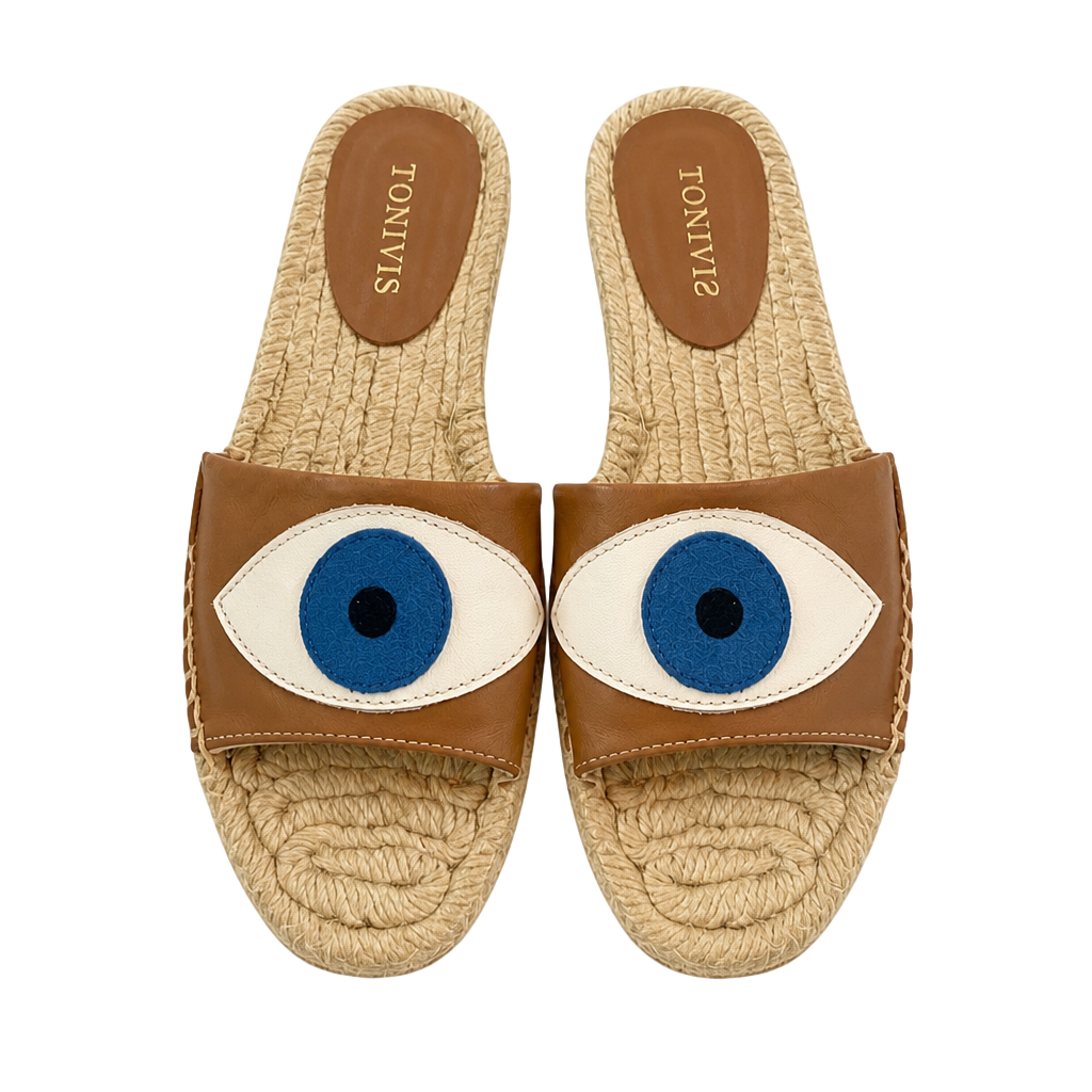 TONIVIS Evil Eye Espadrilles Slide Sandals Tan 1