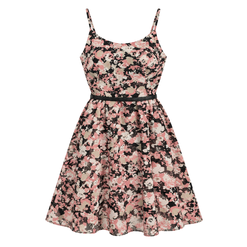 Liz Claiborne Pink Black Floral Print Sleeveless Dress with Belt Size 16 1