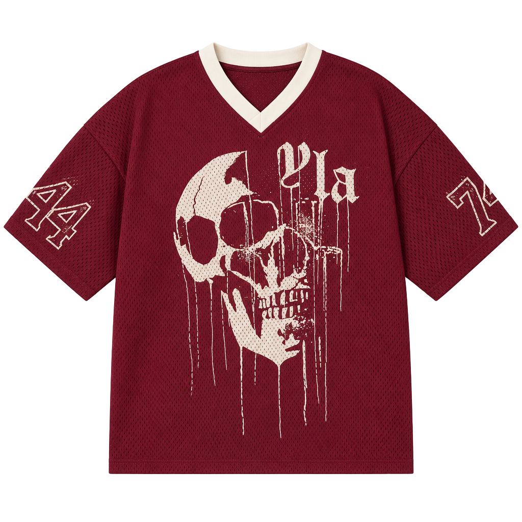 YoungLA 4015 Drippy Skull Jersey Size XXL Burgundy Mesh 1