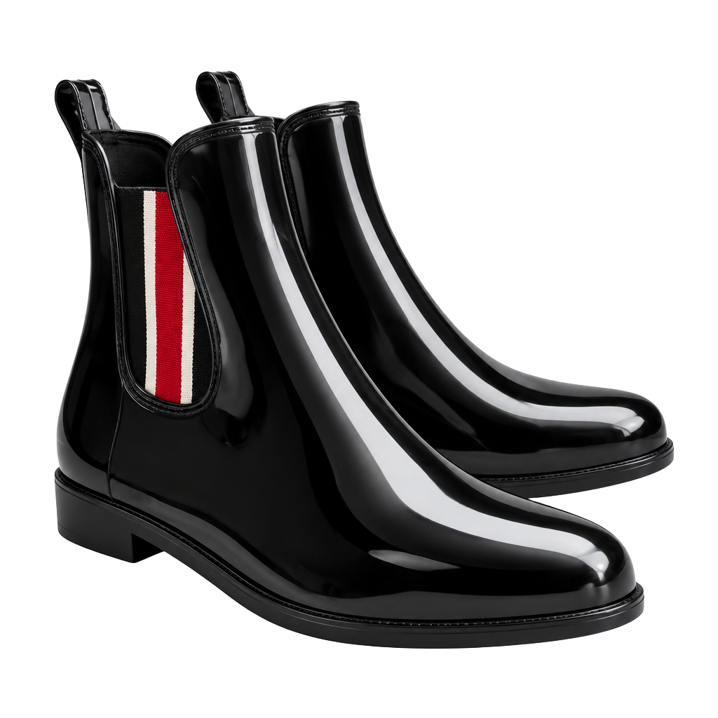 Lauren Ralph Lauren Rain Boots Size 9B Black Glossy Chelsea 1