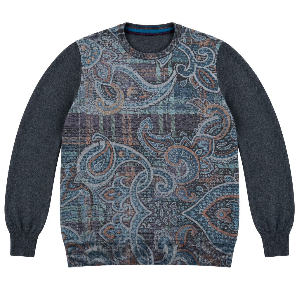 Robert Graham Sweater Size M Gray Paisley Long Sleeve Crewneck 1