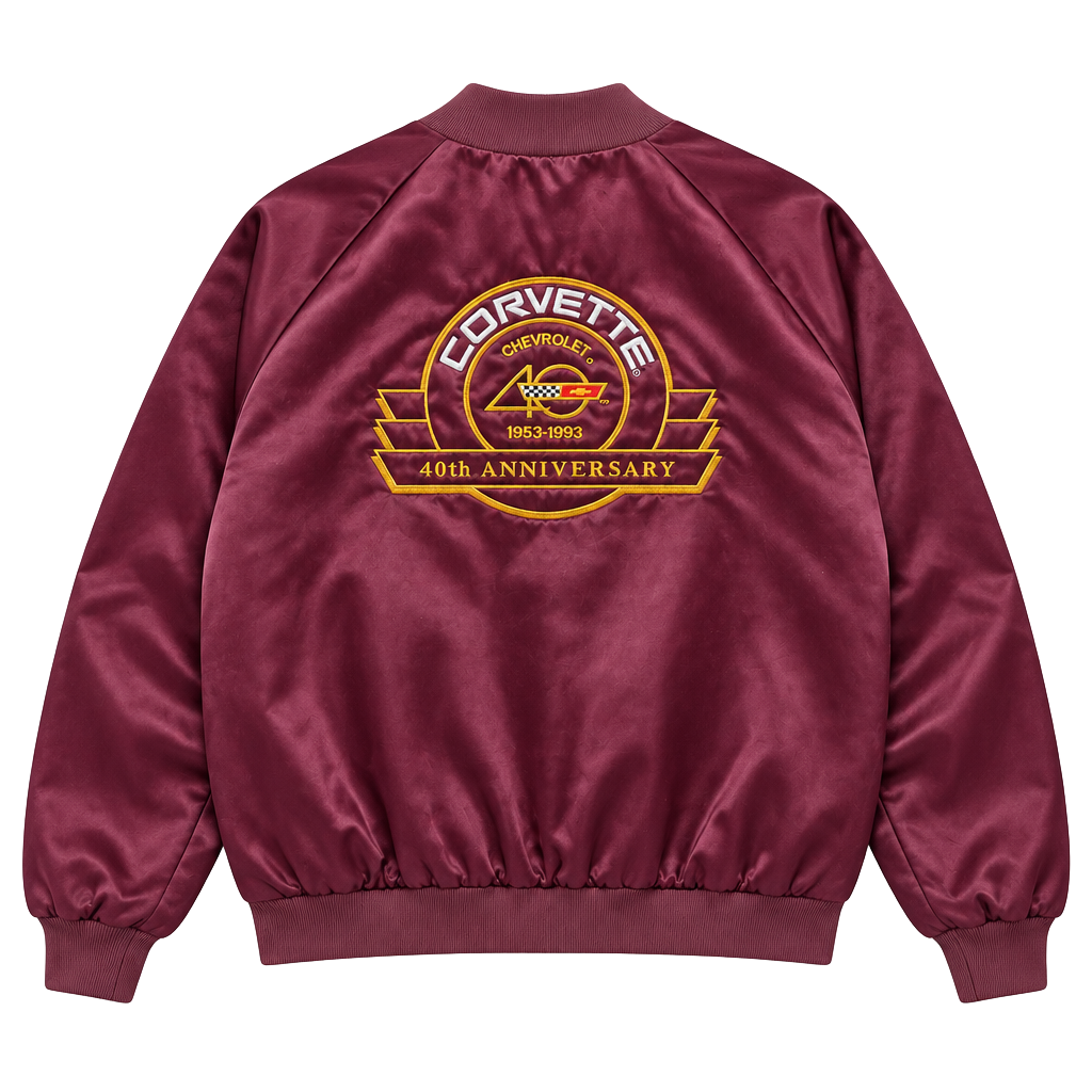 Chevrolet Corvette 40th Anniversary 1953-1993 Satin Bomber Jacket Burgundy 1