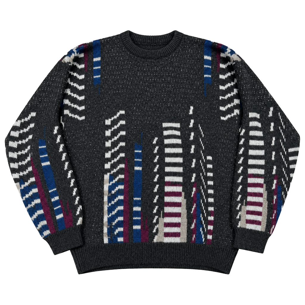 Jantzen Vintage 90s Abstract Geometric Knit Sweater Size L Charcoal 1