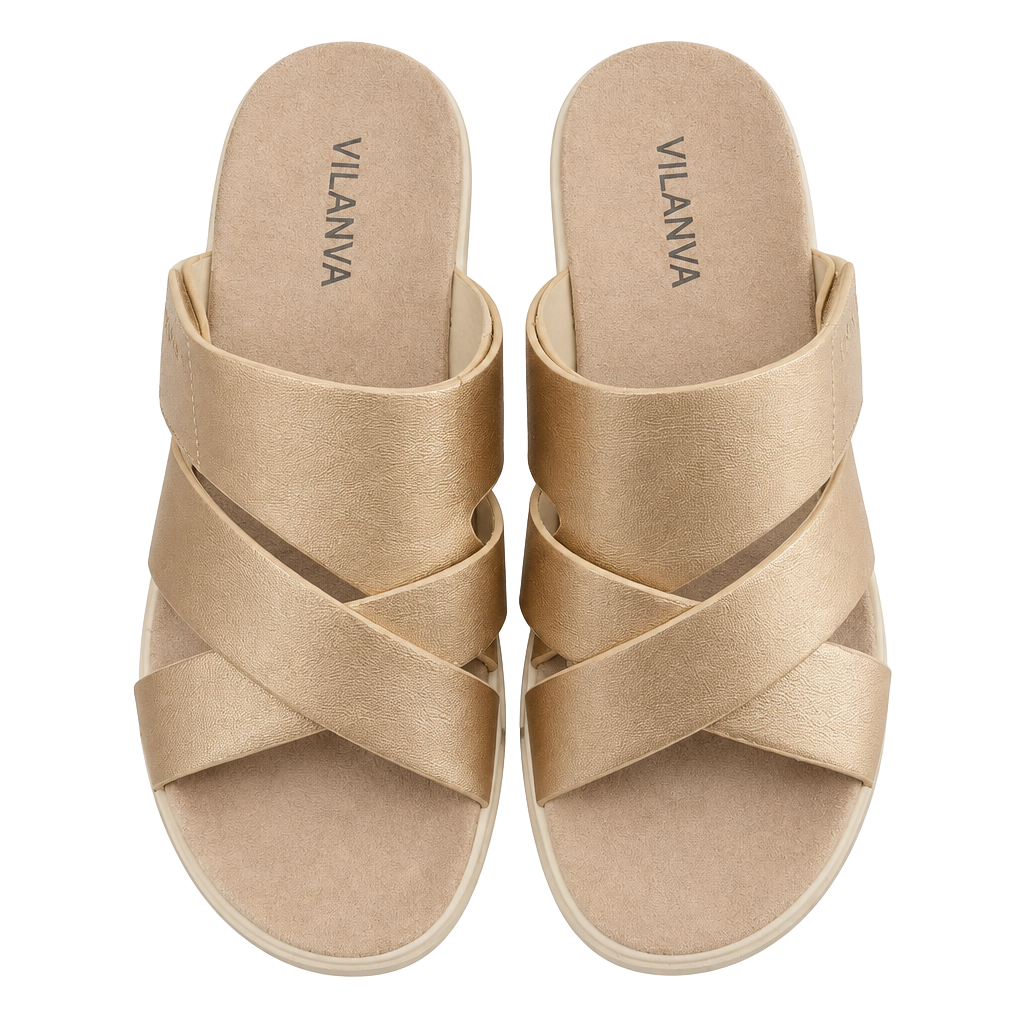 Vilanva Women's Platform Cross Strap Wedge Sandals Gold - wore 1 time 1