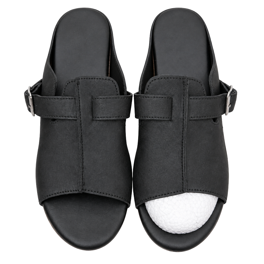 Black Open Toe Wedge Slide Sandals Buckle Accent NWOB size 8 1