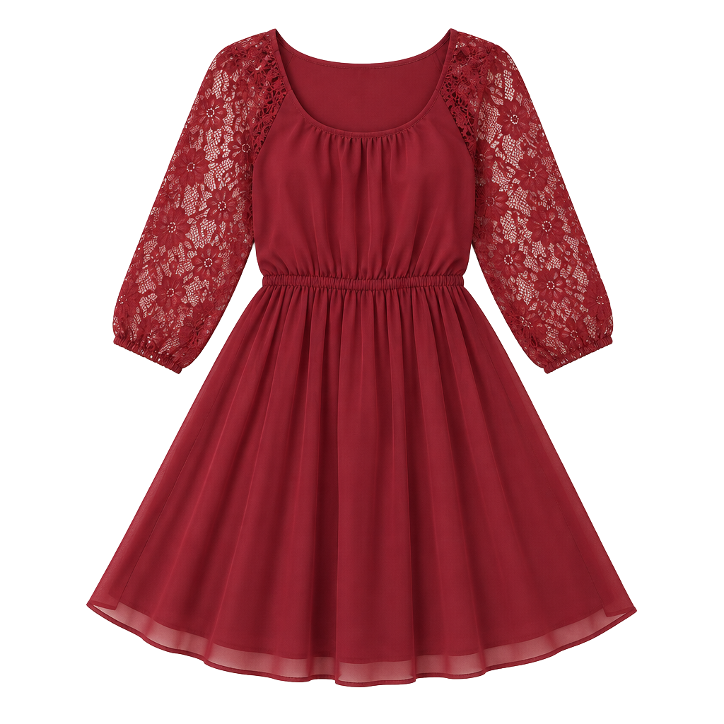 Sparkle & Fade Size Small Burgundy Lace Sleeve Fit & Flare Dress 1