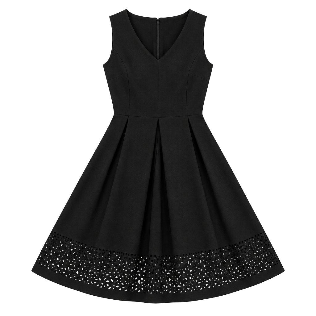 Calvin Klein Black Sleeveless Fit & Flare Dress Laser Cut Hem Size 12 1