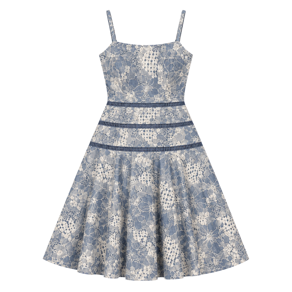 Catherine Trengere Women’s Size 9 Blue Gray & Ivory Floral Lace Dress NWT 1