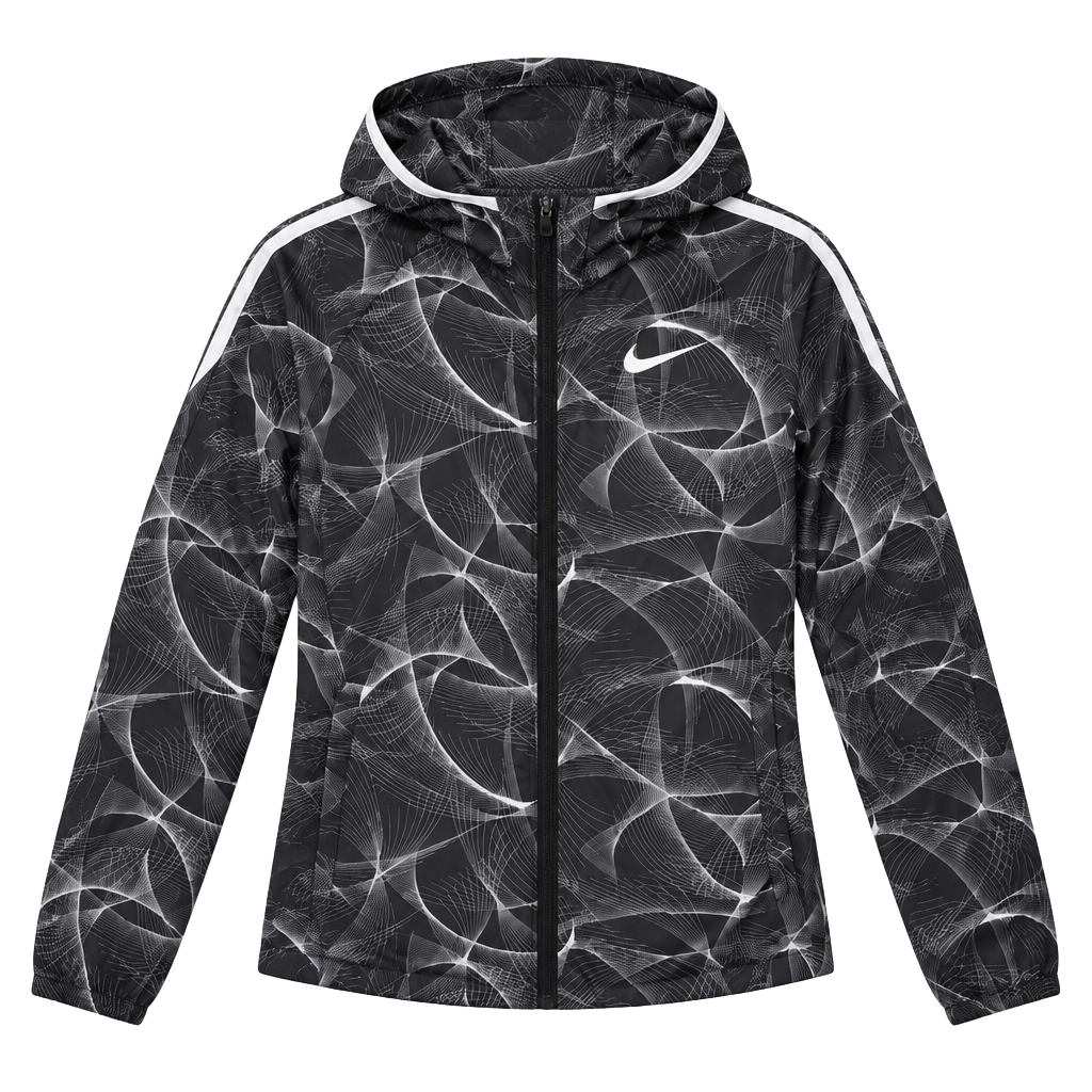 Nike Black White Abstract Print Hooded Zip Jacket Size S 1
