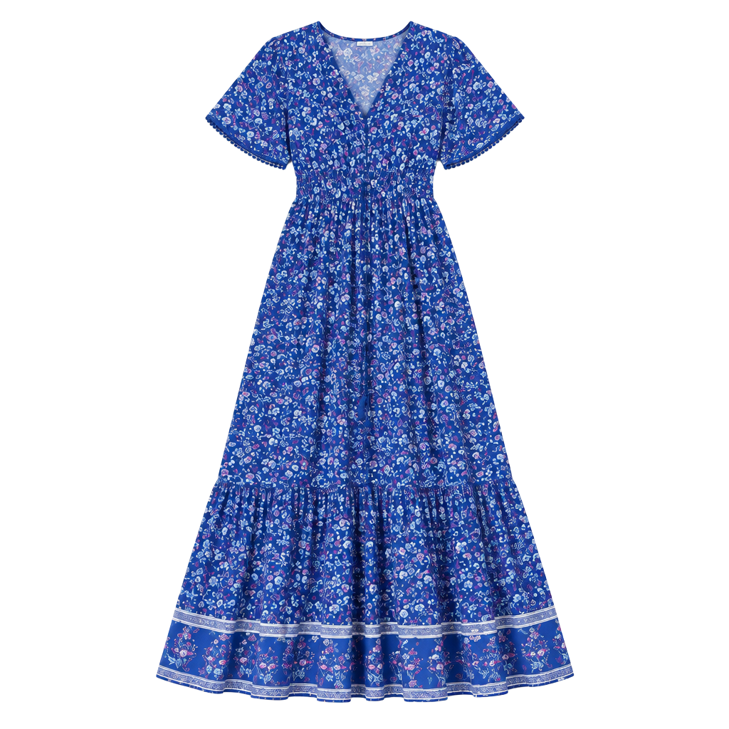 NWT R. Vieimos Size Medium Blue Floral Boho Maxi Dress 1
