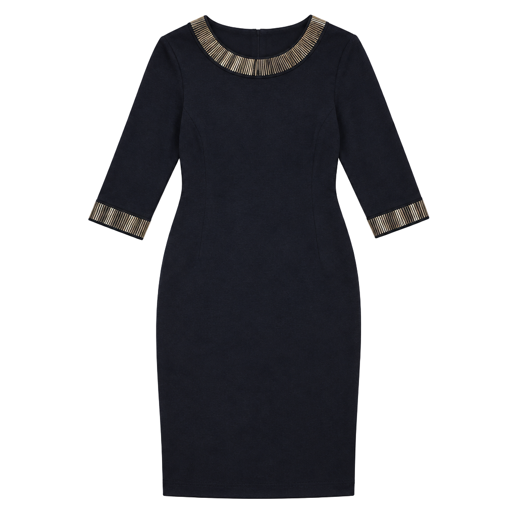 Adrianna Papell Navy Embellished Neckline Sheath Dress Size 10 1
