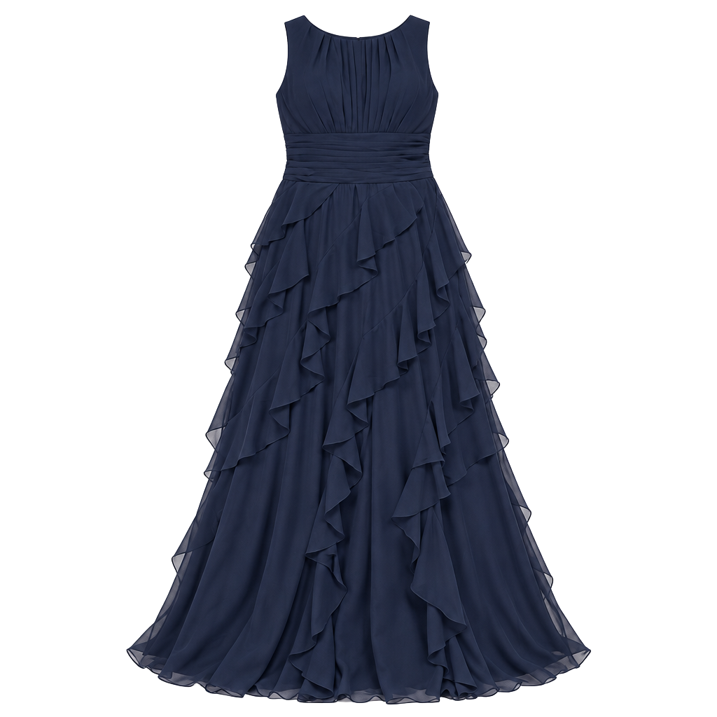 NWT Alizua Size 18 Navy Blue Chiffon Ruffle Formal Maxi Gown 1