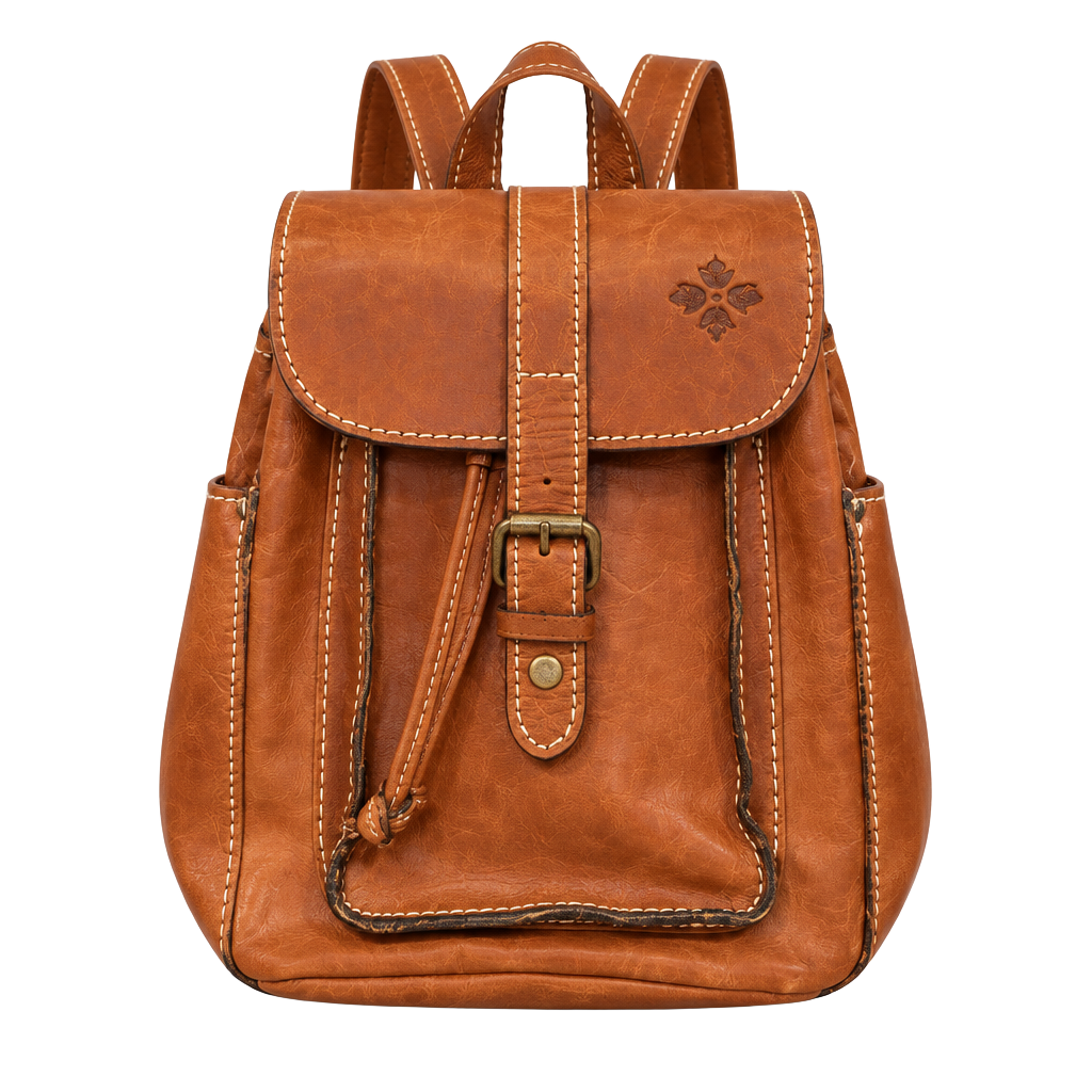 Patricia Nash Cognac Brown Italian Leather Drawstring Backpack 1