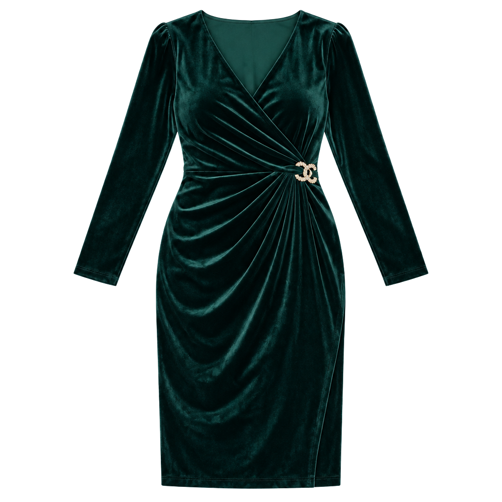 Anne Klein Dark Teal Velvet Faux Wrap Dress Size 10 1