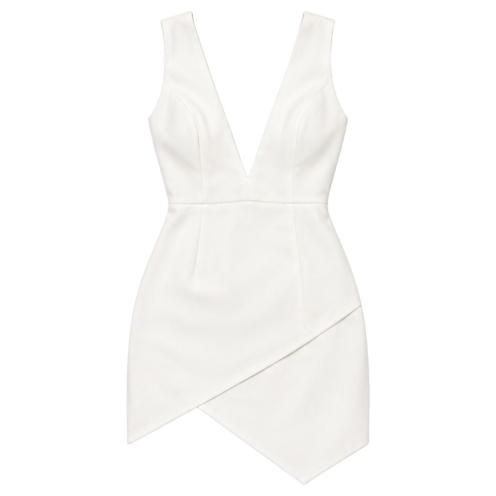 NBD White Deep V Asymmetrical Hem Mini Dress Size S NWT 1