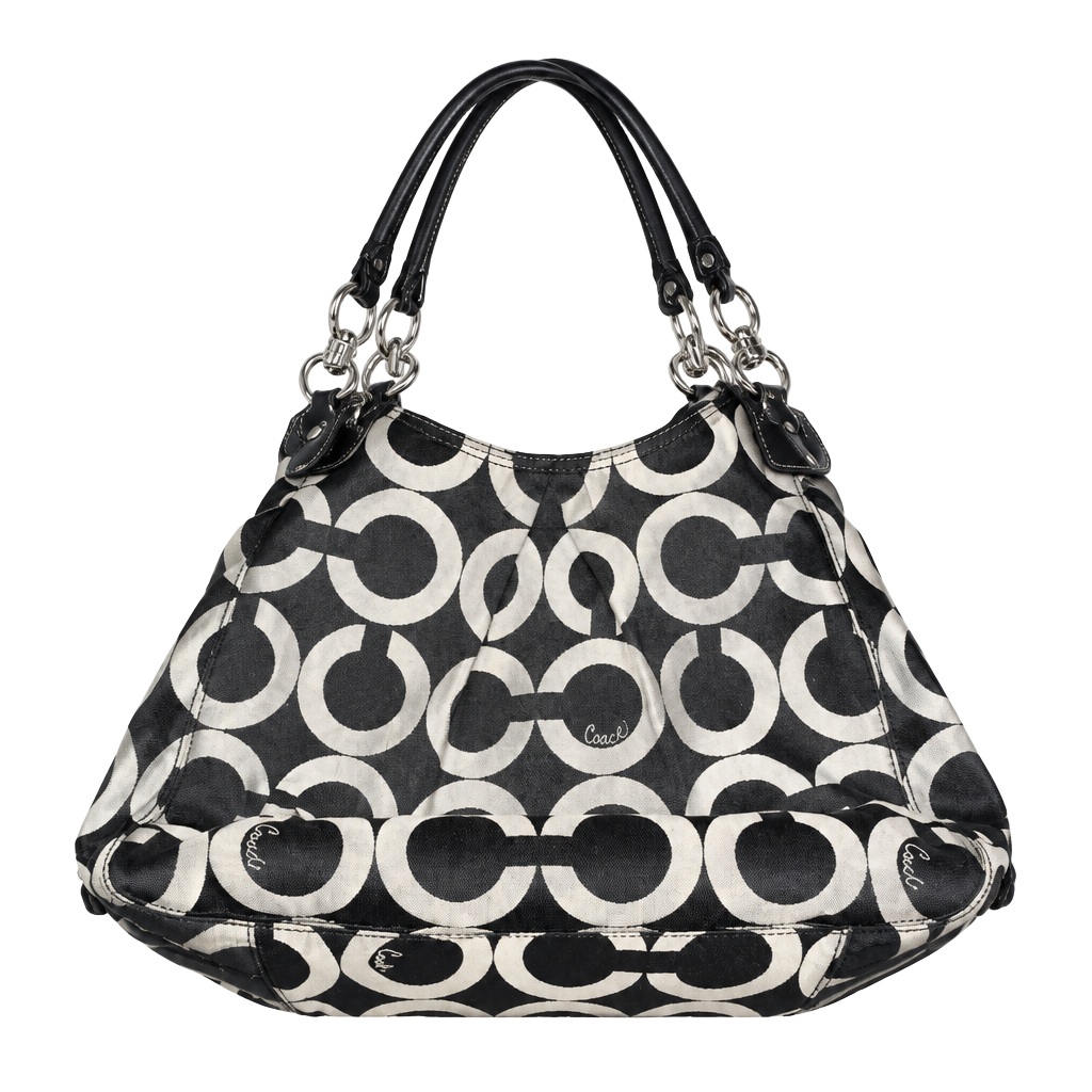 Coach Mia Op Art Sateen Maggie Shoulder Bag Black Gray 1
