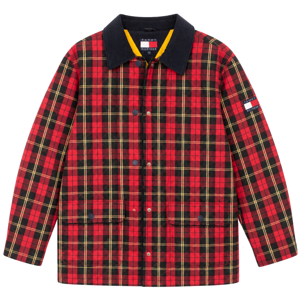 Vintage 90s Tommy Hilfiger Reversible Quilted Plaid Jacket with Corduroy Collar 1
