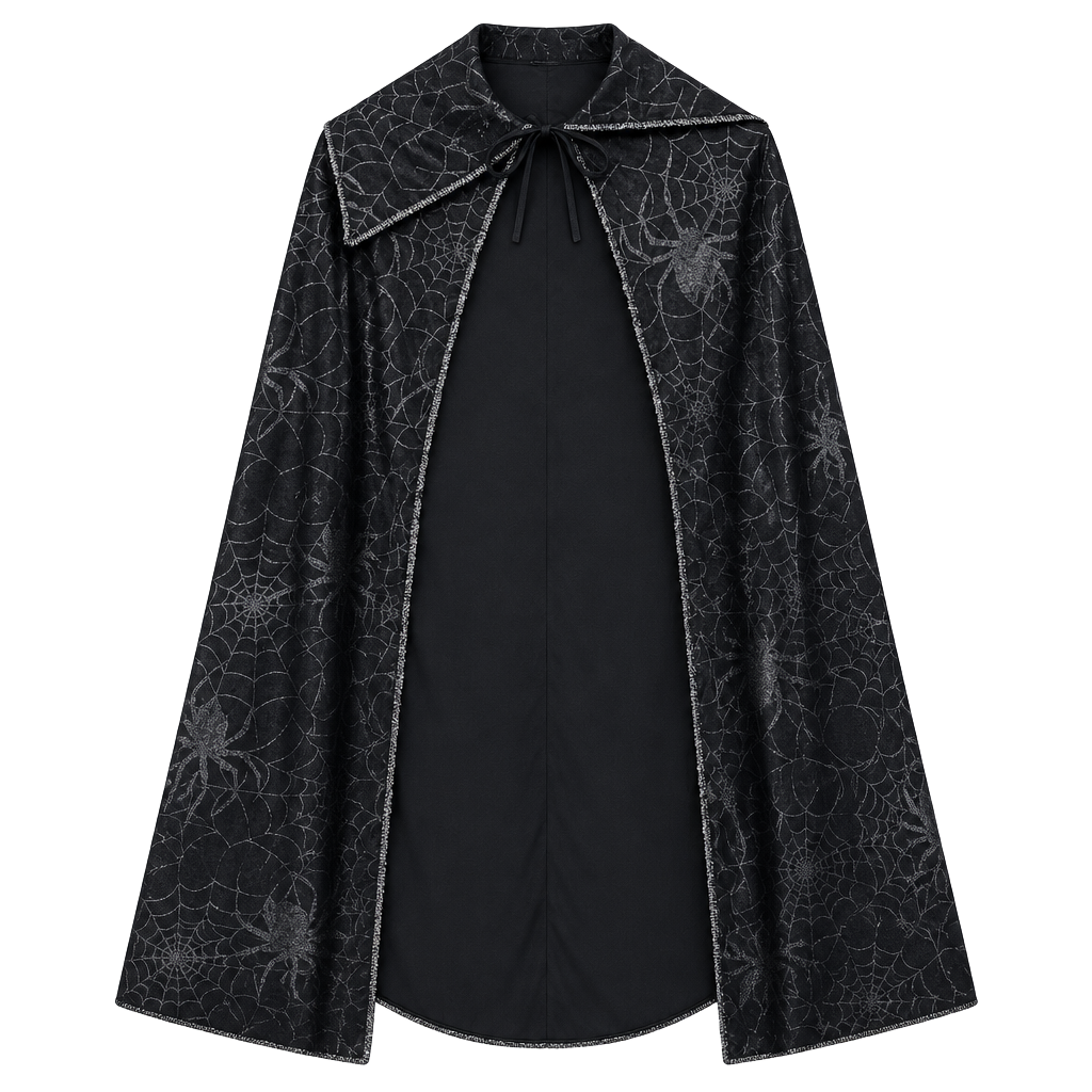Fun World Spiderweb Hooded Cape Black Metallic Silver Adult 1