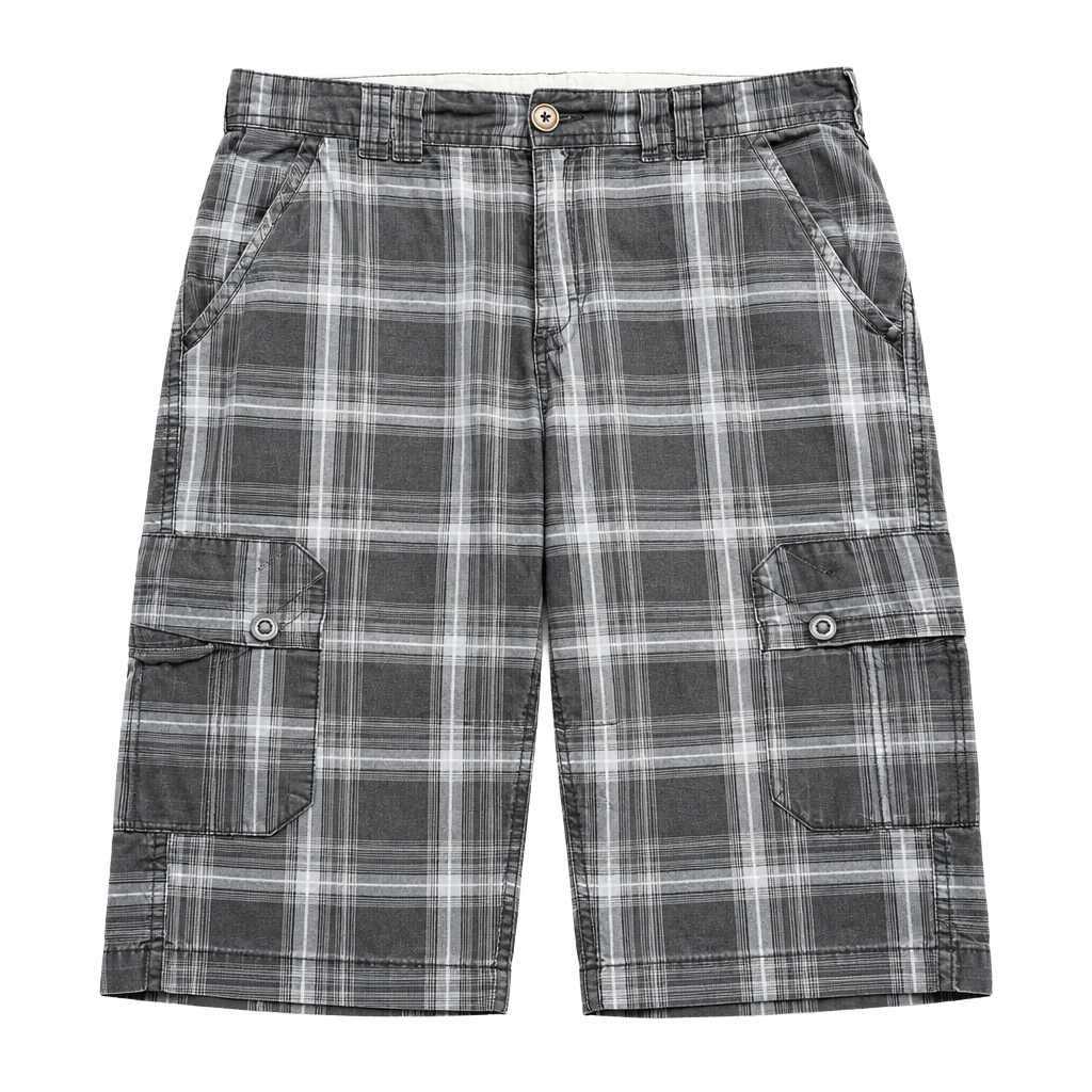 PRO-TEK Plaid Cargo Shorts Gray Black 1