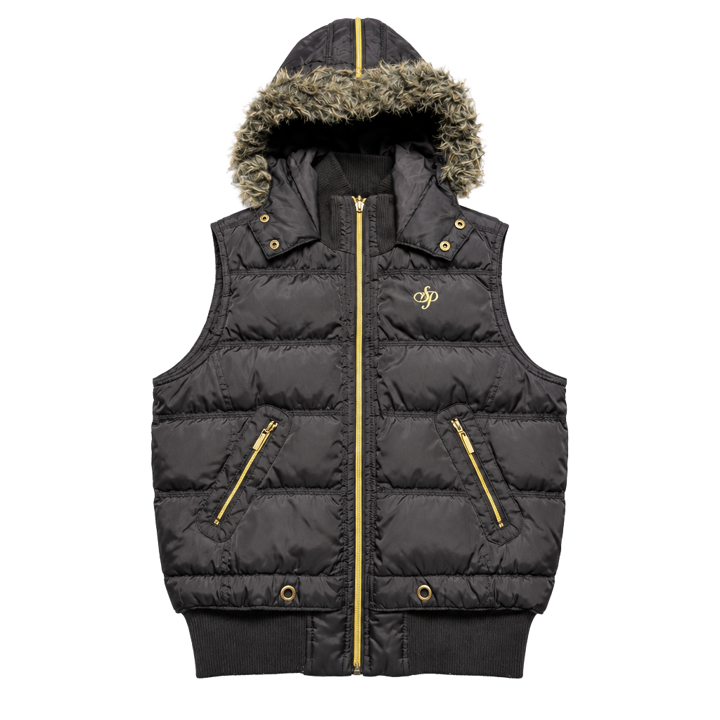 Southpole Puffer Jacket Womens M/L Black Vest Cropped Zip Off ... 1