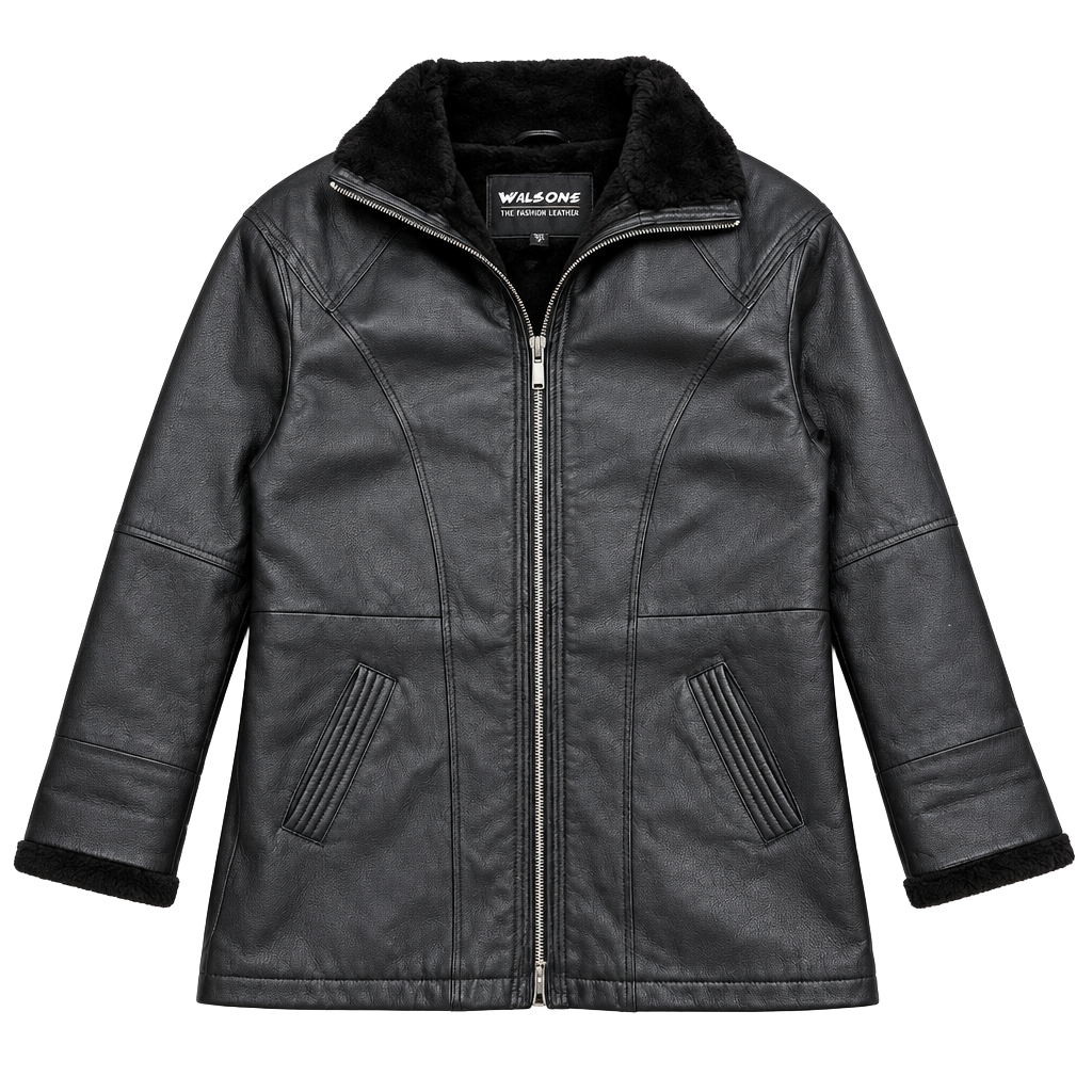 Wilsons Leather Jacket Size L Black Faux Fur Lined 1