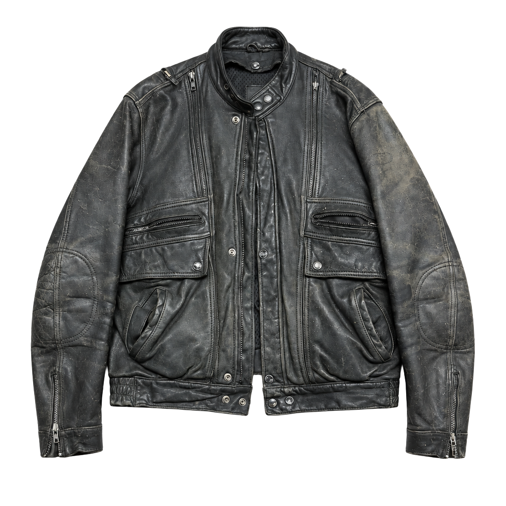 Hein Gericke Leather Motorcycle Jacket Black Vintage 1