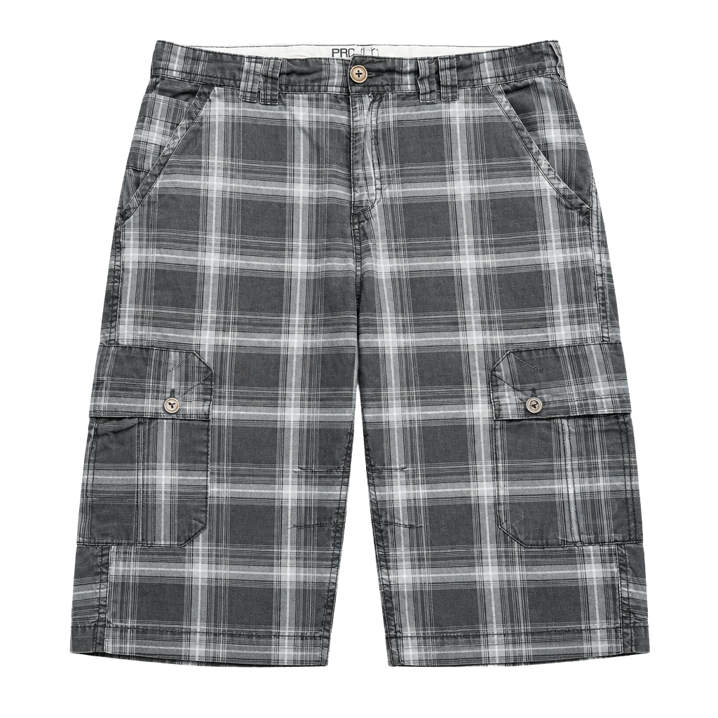 Projek Raw Cargo Shorts Size 32 Gray Plaid Cotton 1