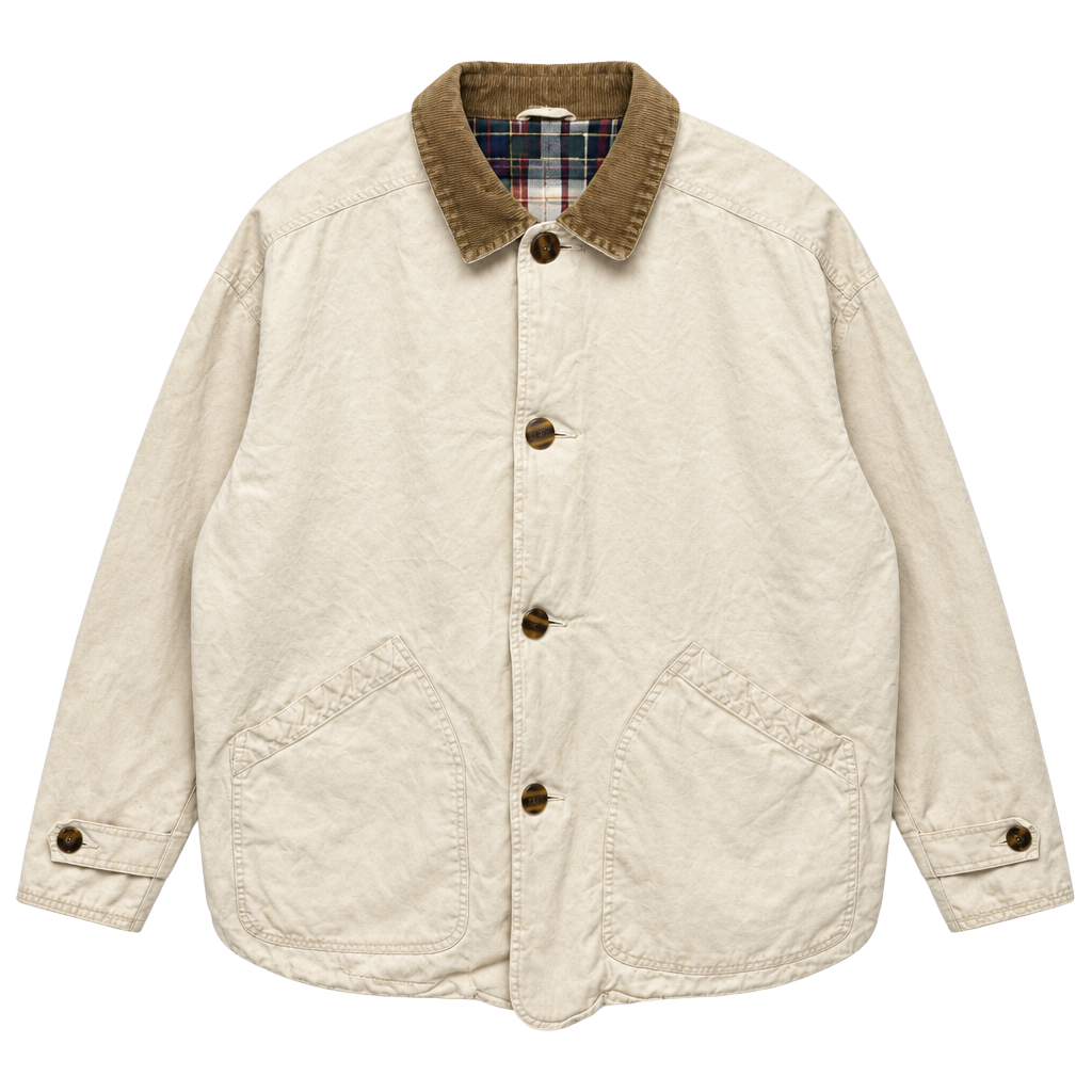 Greatland Apparel Canvas Barn Jacket XL Beige Corduroy Collar Plaid 1