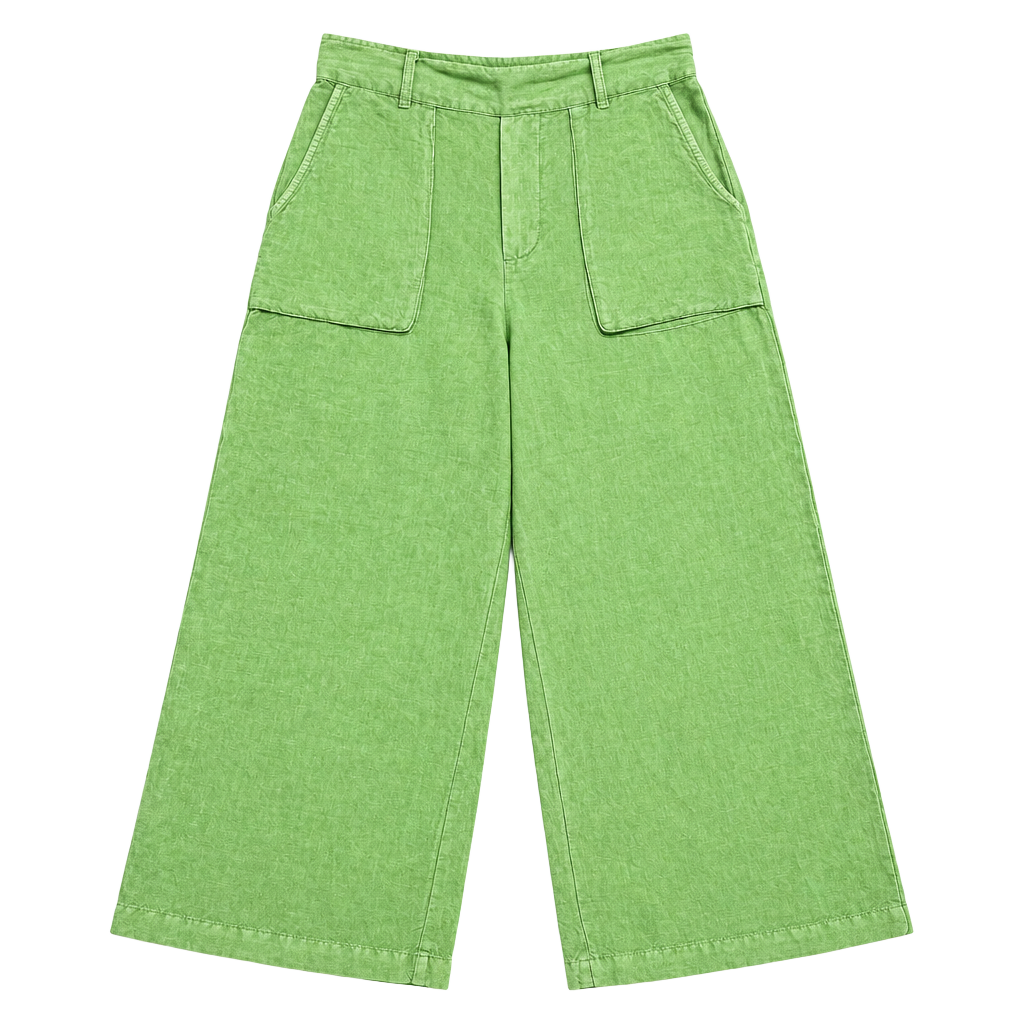 Green Linen Wide Leg Pants 1