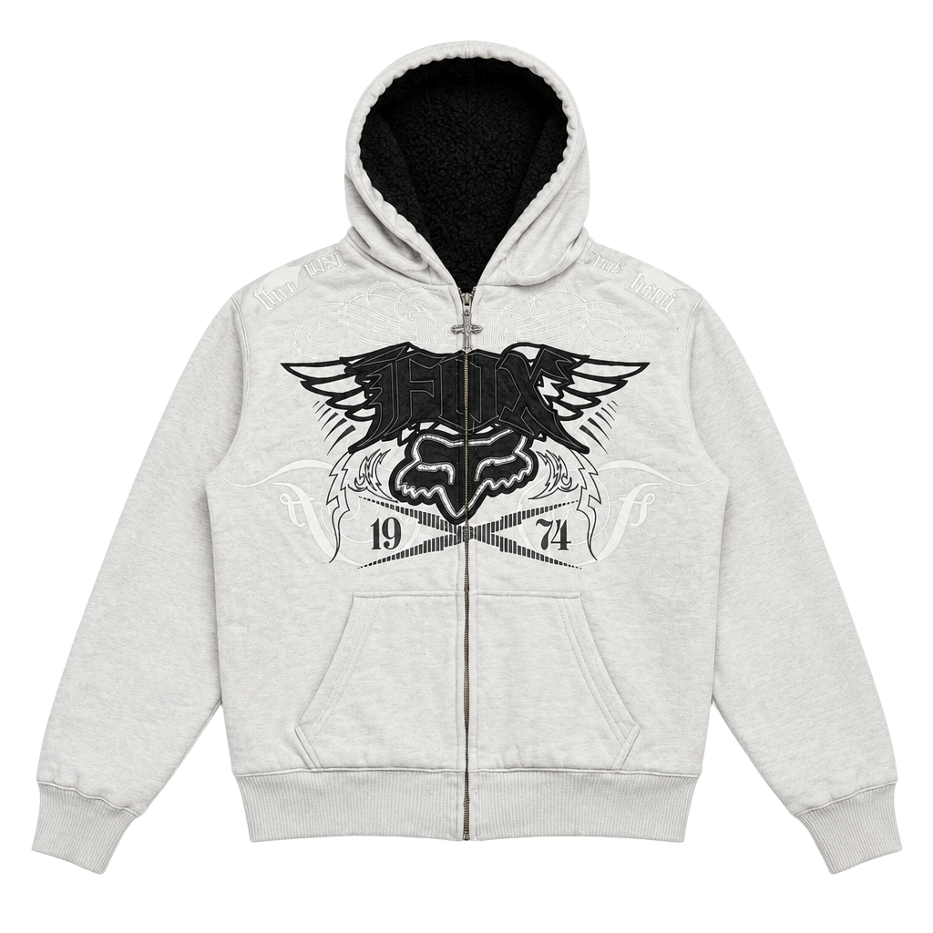 Fox Racing Sherpa Lined Zip Up Hoodie White Black 1