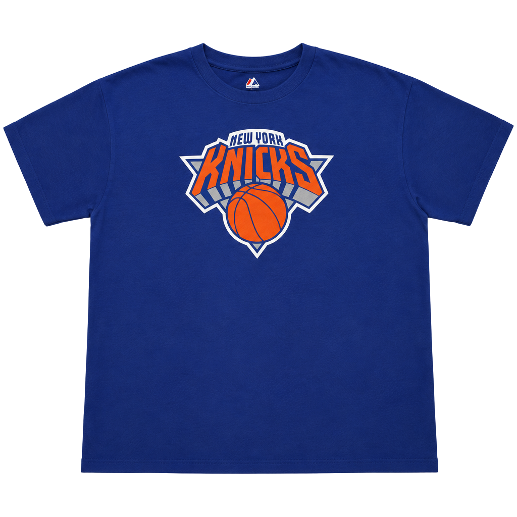 NBA New York Knicks blue t-shirt with orange basketball graphic number 7!Anthony on the back size 4XL big & tall dimensions in the pictures brand new with tags. 1