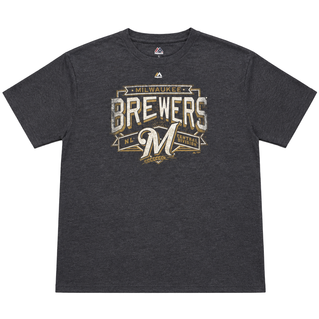 Gray Majestic Athletic Milwaukee Brewers t-shirt with white and gold logo size 4XL big & tall dimensions in the pictures brand new with tags. 1