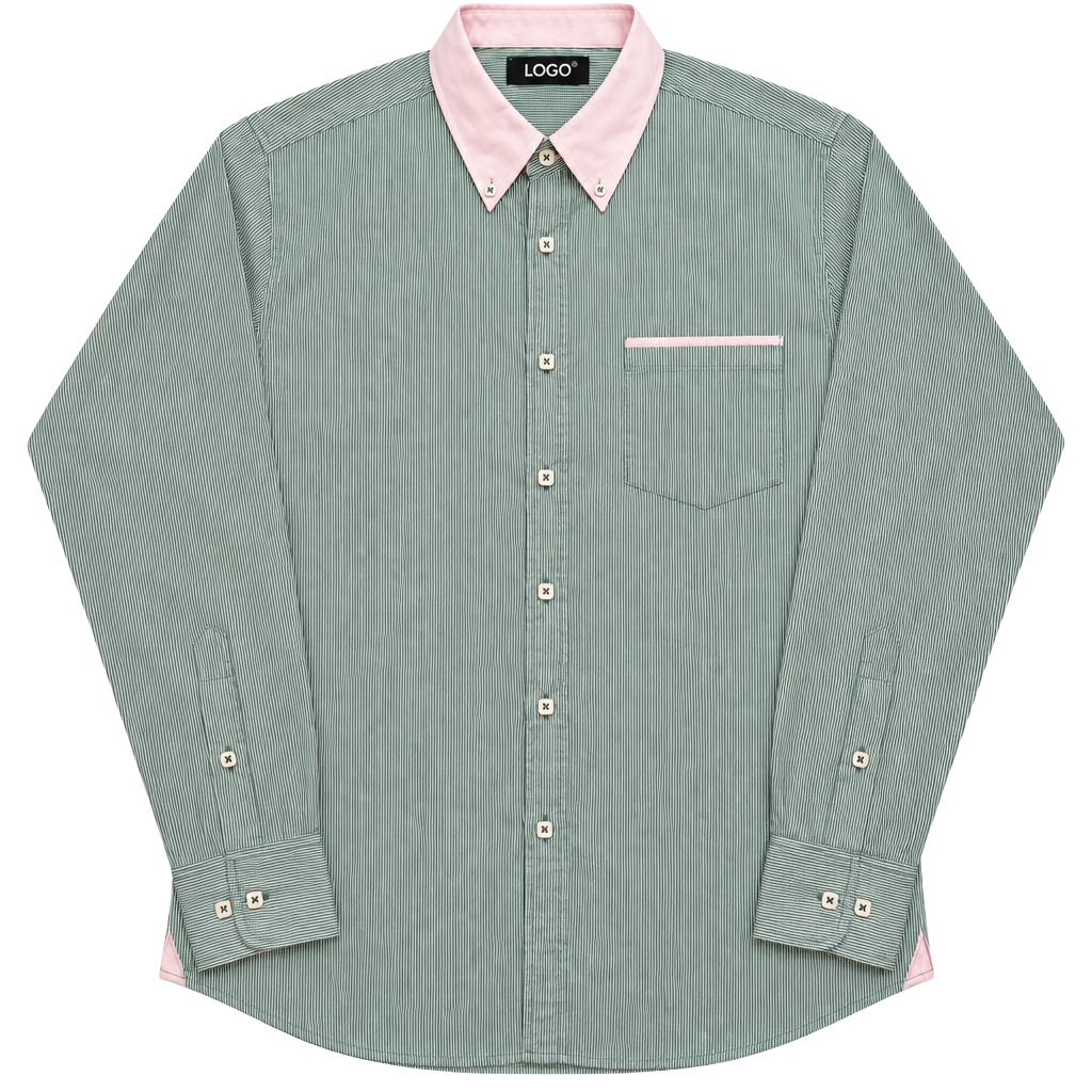 Log wear Green white striped button-up shirt with white collar and cuffs, size Large dimensions are in the pictures brand new with tags 1