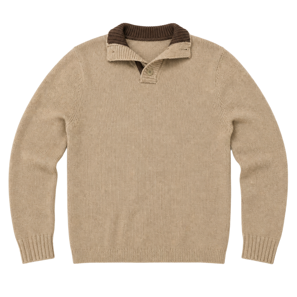 Old Navy Vintage Style Tan Knit Button-Up Collar Sweater 1