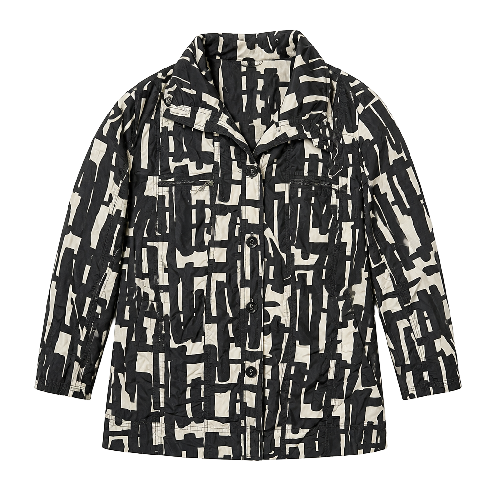 Tanjay Women's Black and White Abstract Print Lightweight Wind Jacket 1