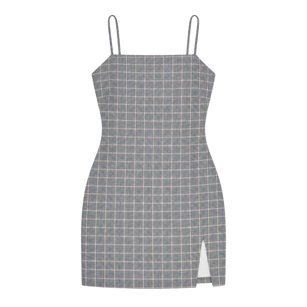 Garage Plaid Spaghetti Strap Mini Dress with Lace-Up Back and Side Slit 1