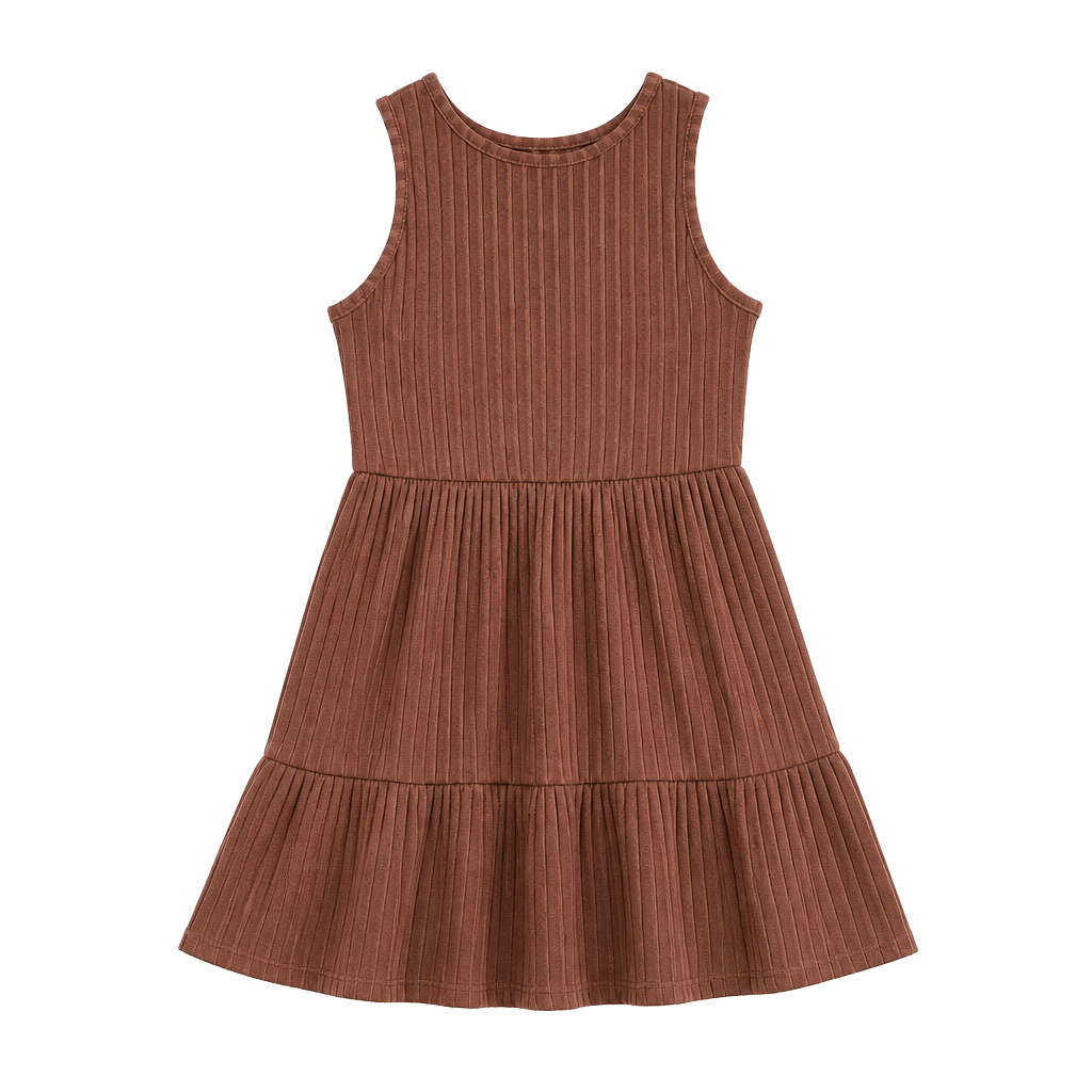 Originality Ribbed Knit Sleeveless Tiered Mini Dress with Open Back 1