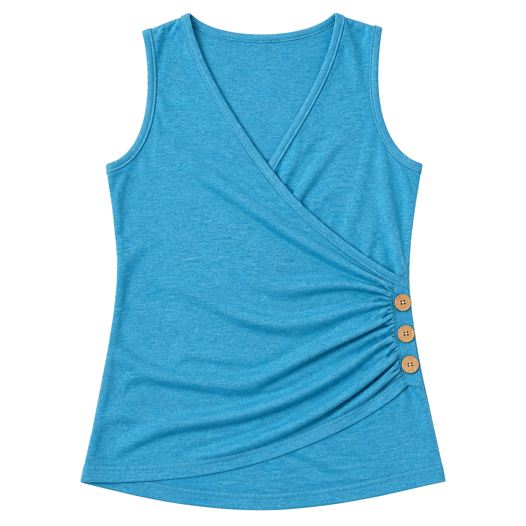 Salanta Women's V-Neck Sleeveless Wrap Tank Top with Side Button Detail 1
