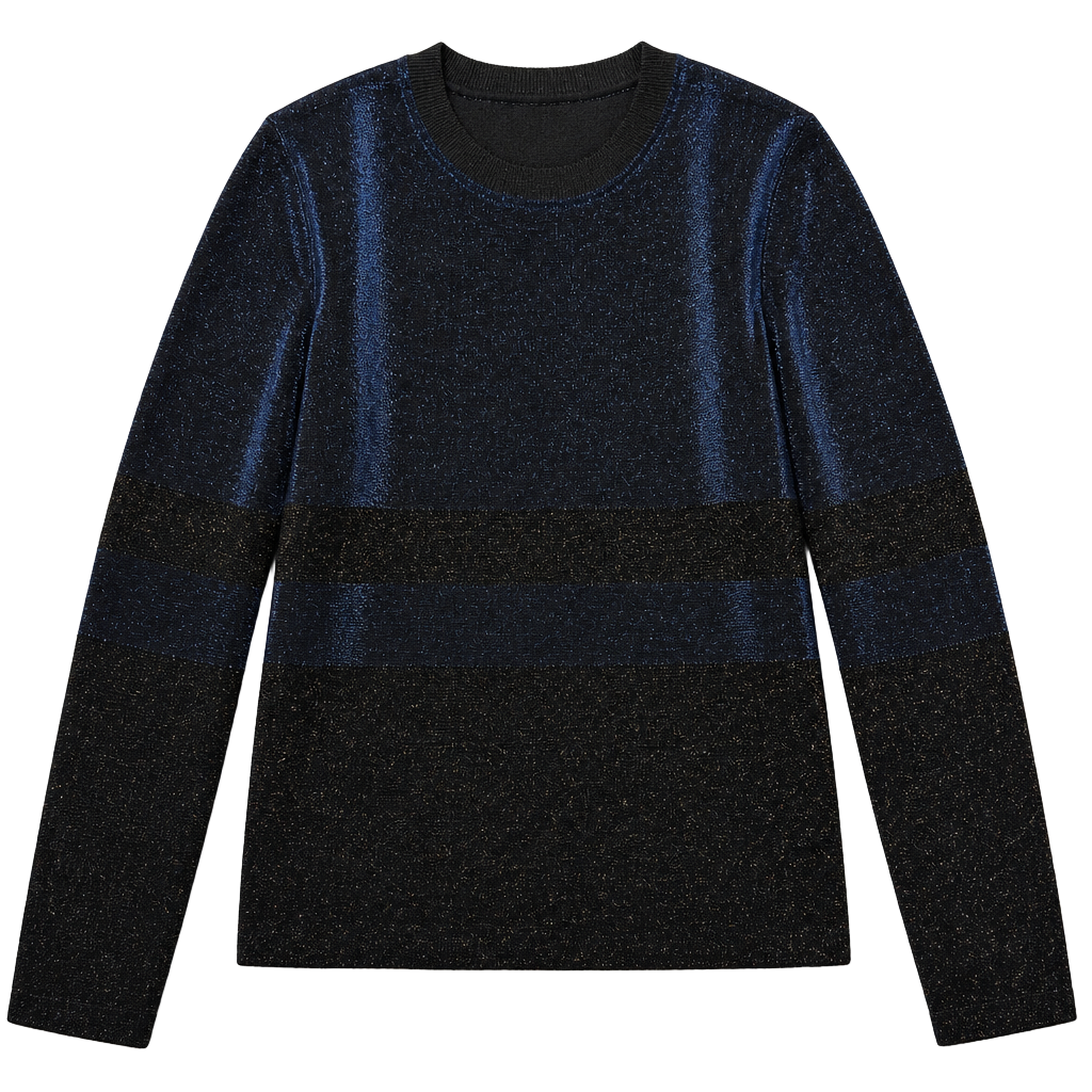 Tory Burch Navy and Black Sparkly Metallic Crewneck Sweater 1