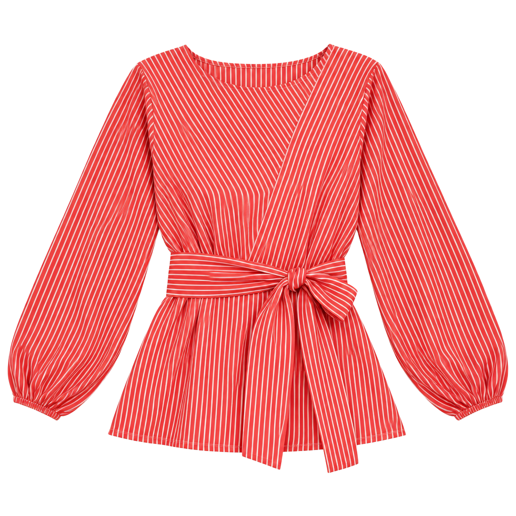 Ann Taylor Striped Blouse Size M Red White Tie Waist NWT 1