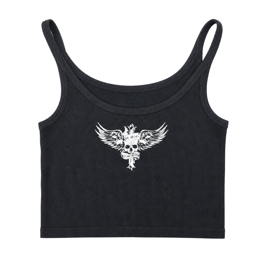John Galt Brandy Melville Ribbed Tank Top with Skull Wing Graphic 1