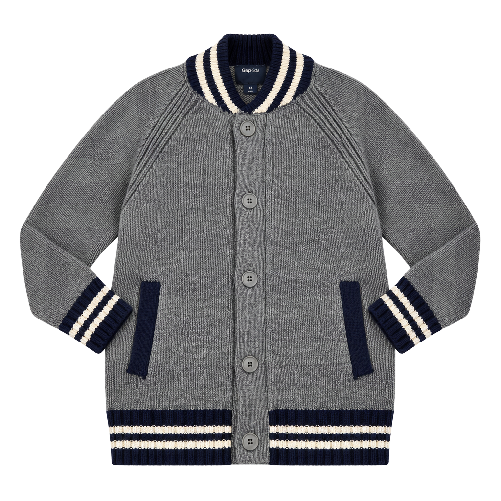 GapKids throwback Cardigan Size M 8 Gray Cotton Varsity 1