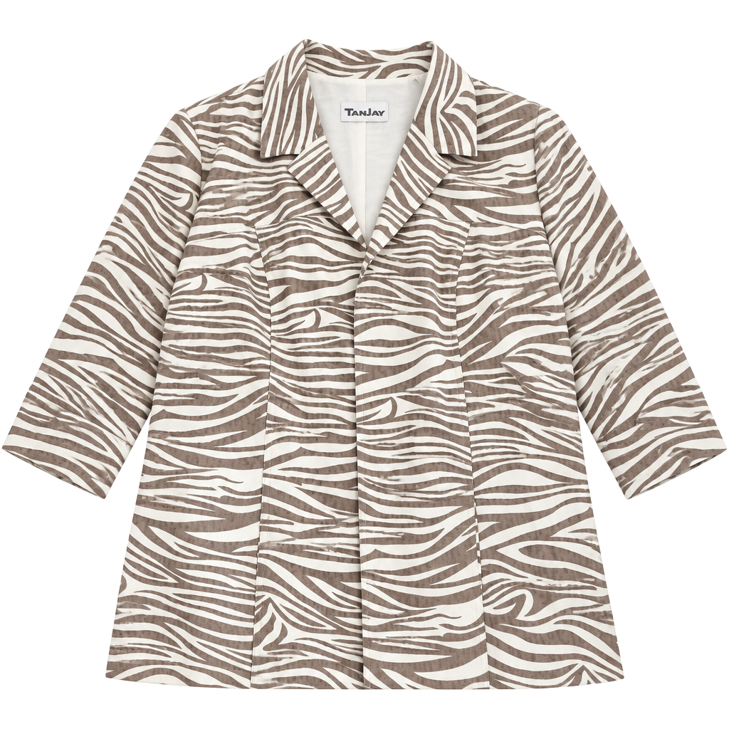 TanJay Jacket Blazer Zebra Print Brown White Open Front 1