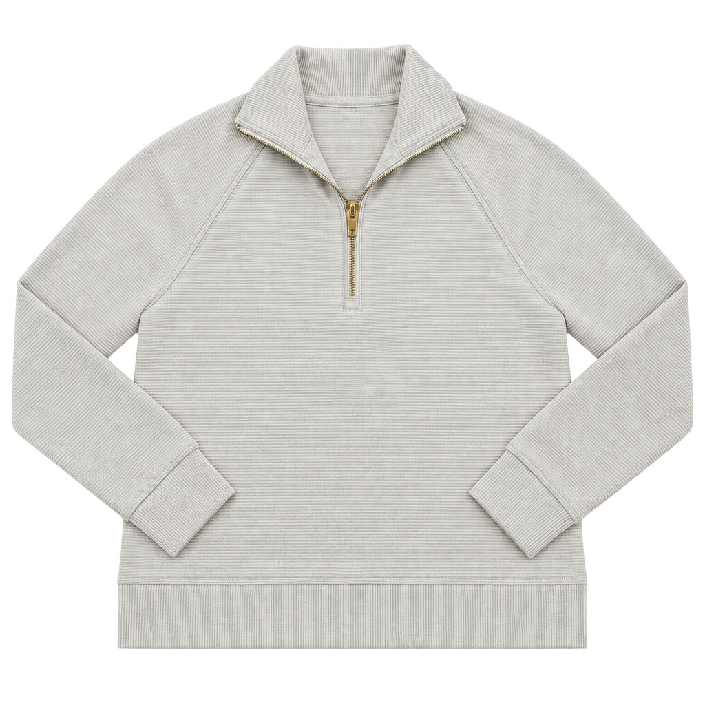 Cable & Gauge Studio 1/4 Zip Pullover Size S Beige Ribbed Sweatshirt 1