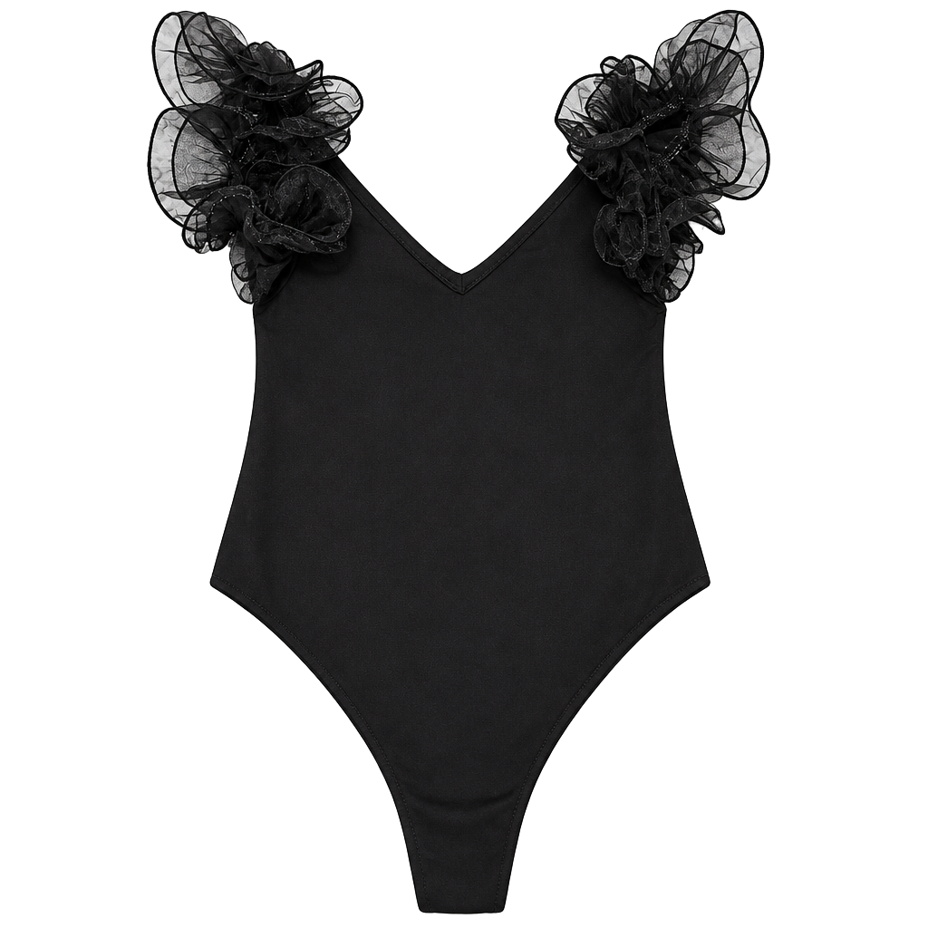 Zara Organza Ruffle Bodysuit Size S Black 1