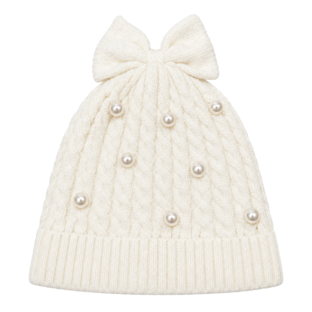 Nycgb Pearl Cable Knit Beanie with top BOW! Size 6-18 Months 1