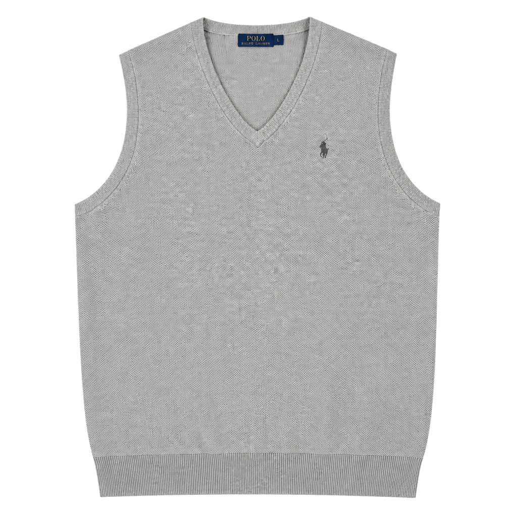 Polo Ralph Lauren Sweater Vest Size L Gray V-Neck Cotton 1