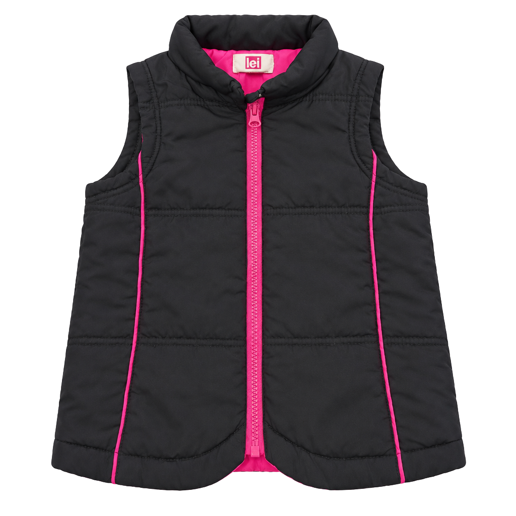 lei Puffer Vest Size M 7/8 Black Pink Full Zip Puffer Outerwear 1