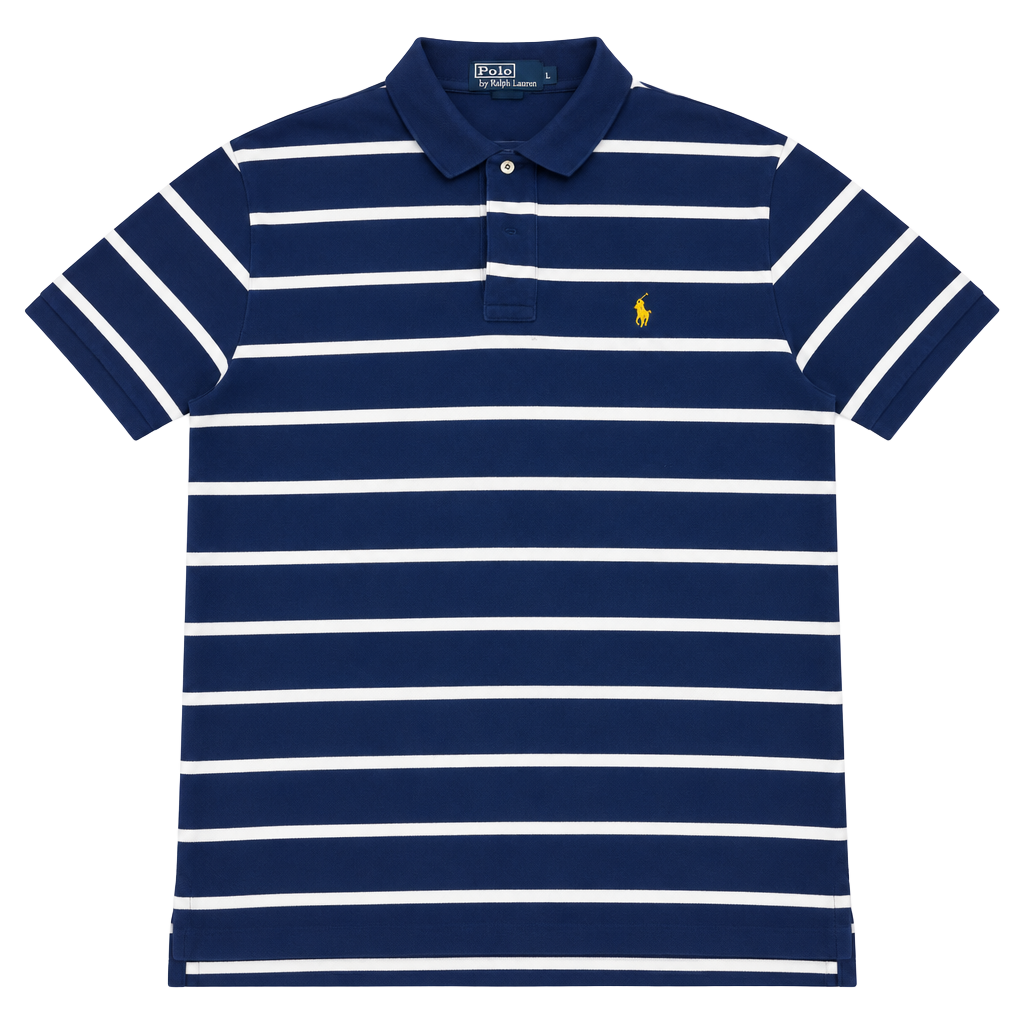 Polo Ralph Lauren Striped Polo Shirt Size L Blue White Yellow Pony 1