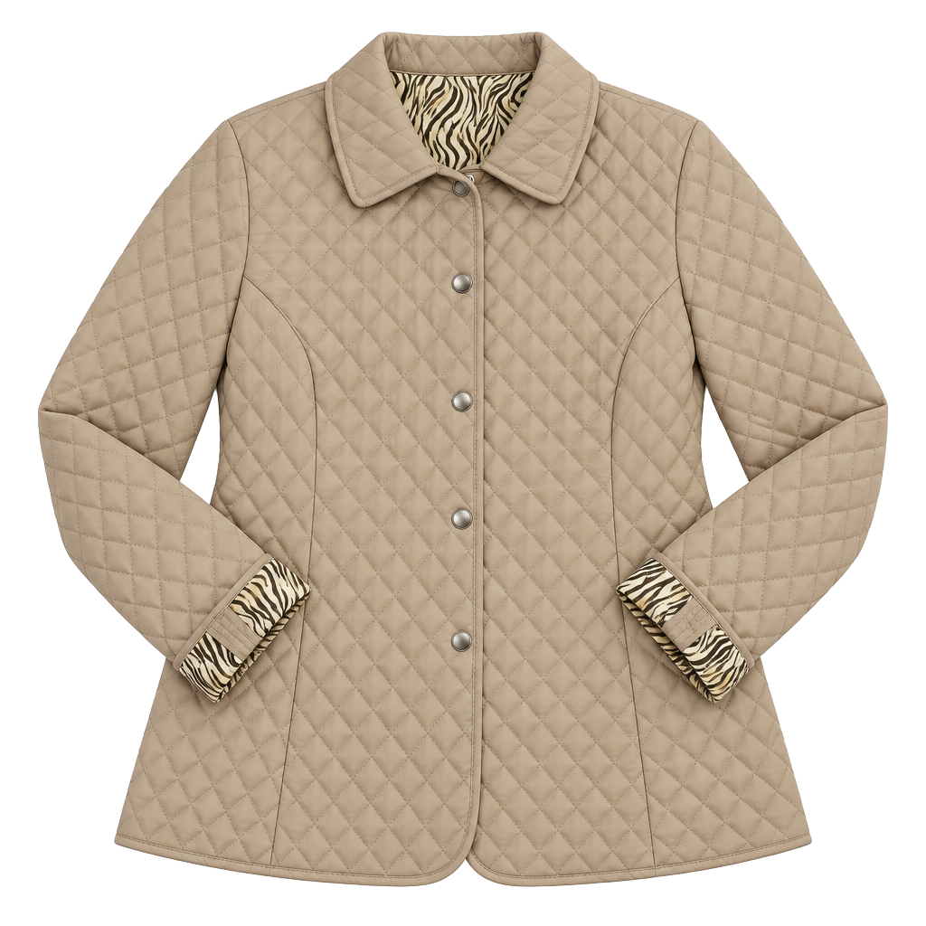 Kim Rogers Quilted Jacket Petite XL Tan Animal Print Lined 1